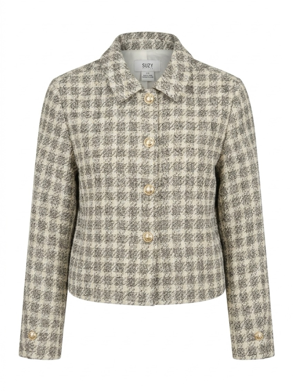 SUZY SHIER Houndstooth Blazer with Gold Buttons